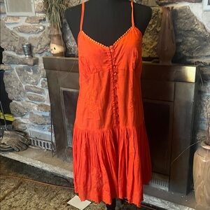 Vibrant Orange Spaghetti Strap Midi Dress